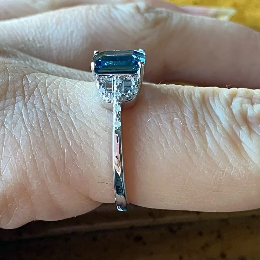 London Blue Topaz White Diamond Sterling Silver Ring Size 8